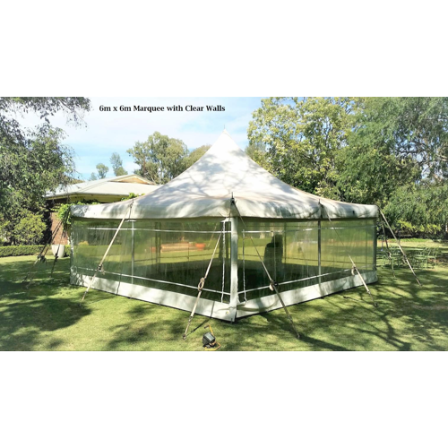 6m x 6m marquee clear walls